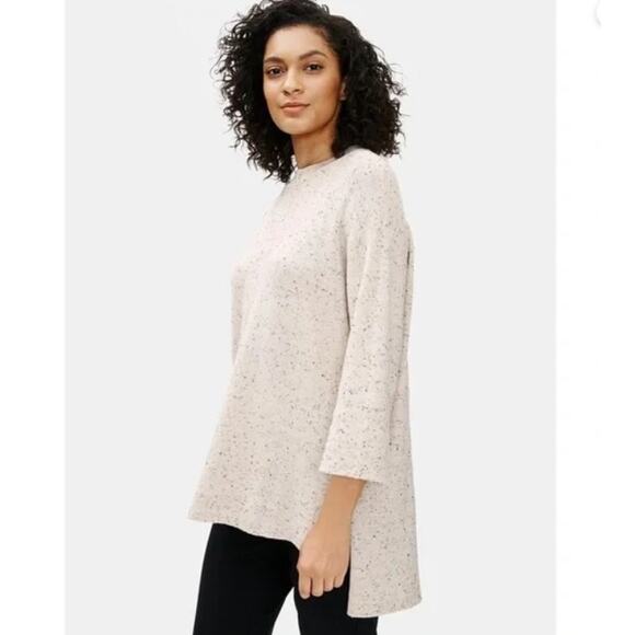 Eileen Fisher Sweaters - Eileen Fisher Ribbed Cream Speckled Cotton Crew Neck Tunic Sweater Large